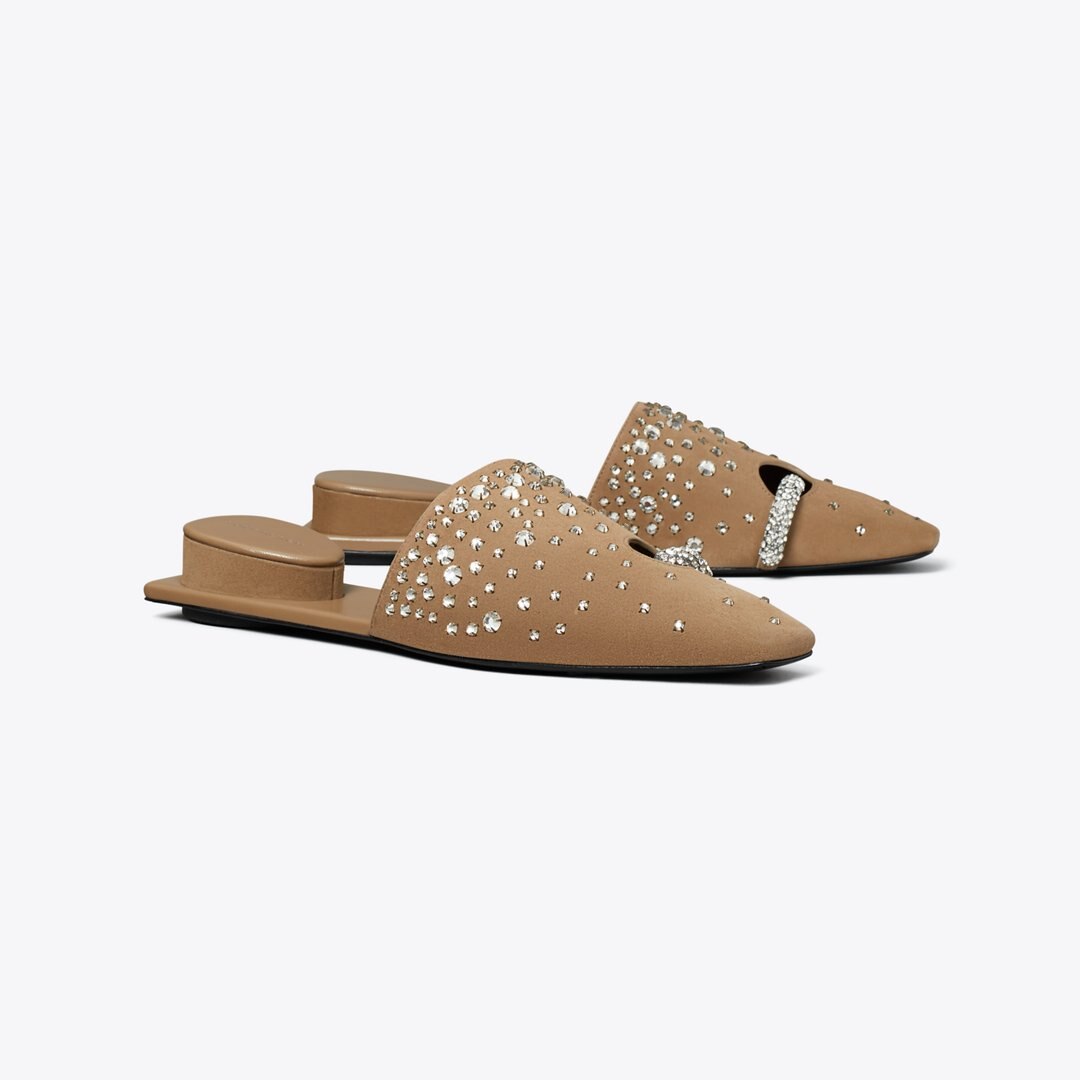 Tory Burch Pierced Crystal Mule RIVER ROCK / CRYSTAL