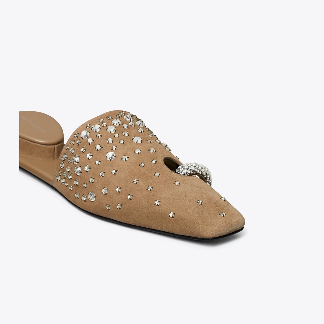 Tory Burch Pierced Crystal Mule RIVER ROCK / CRYSTAL