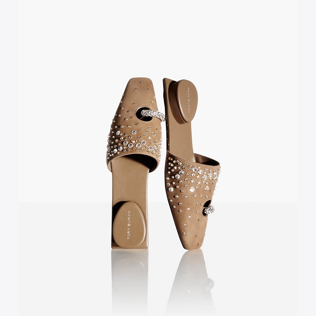 Tory Burch Pierced Crystal Mule RIVER ROCK / CRYSTAL