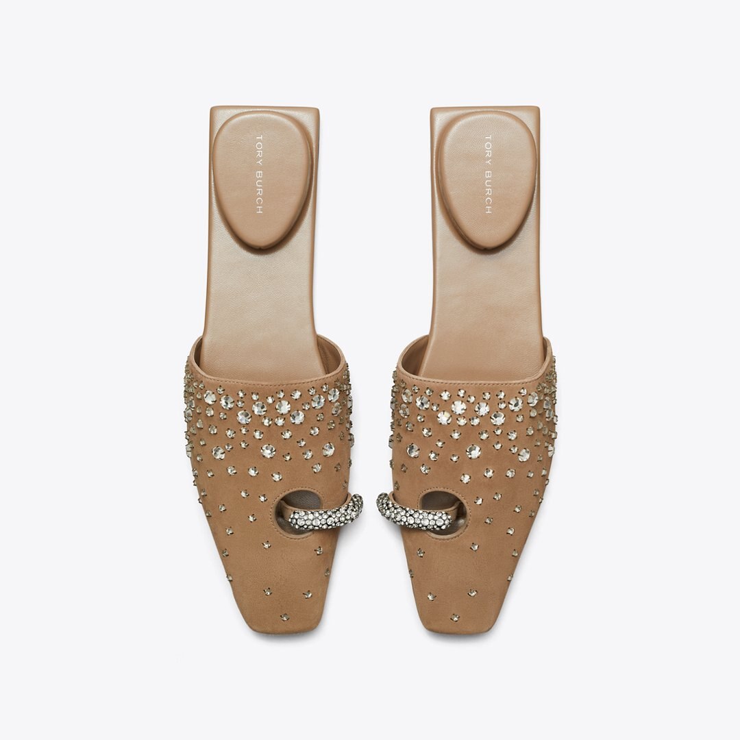 Tory Burch Pierced Crystal Mule RIVER ROCK / CRYSTAL