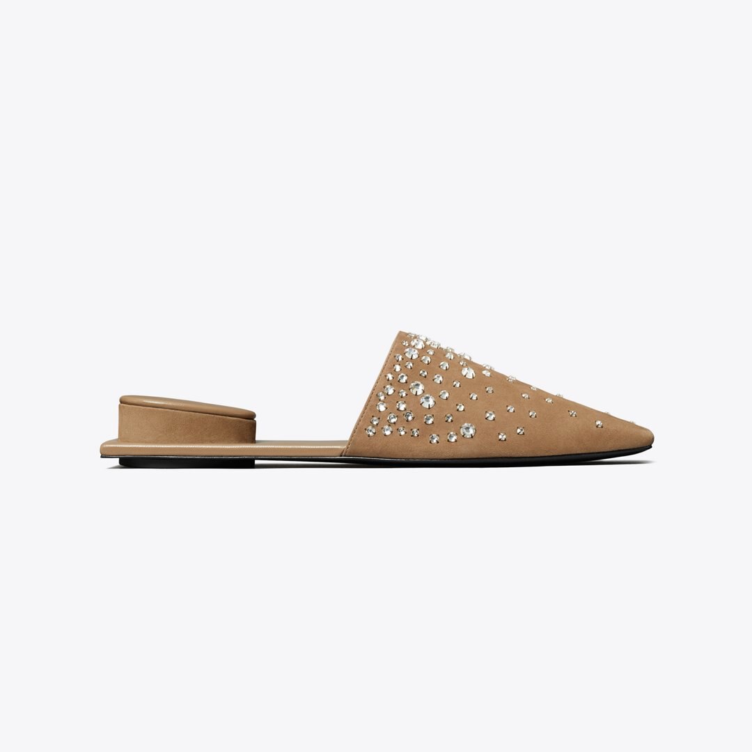 Tory Burch Pierced Crystal Mule RIVER ROCK / CRYSTAL