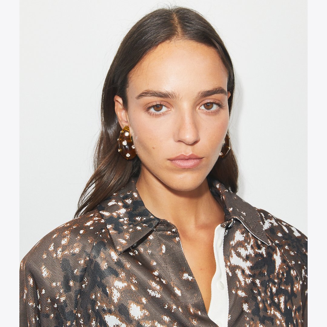 Tory Burch Pierced Earrings Brown / Crystal