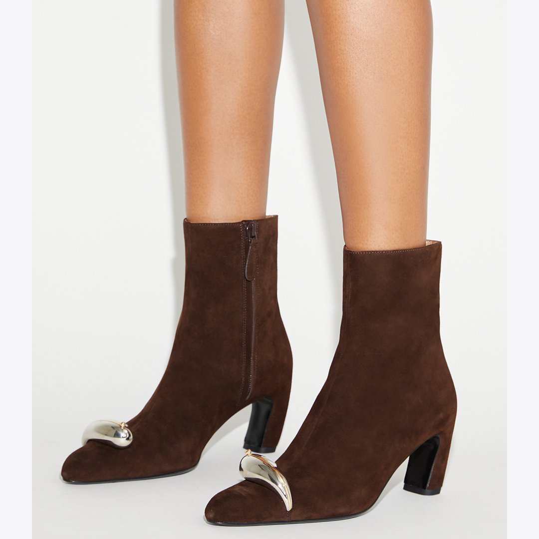 Tory Burch Pierced Heeled Ankle Boot DARK COCOA / SILVER