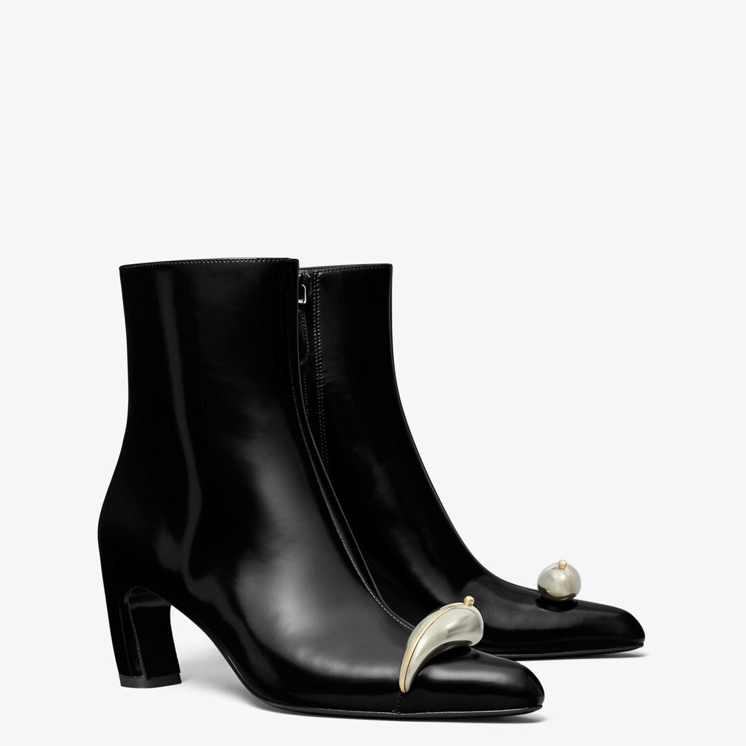 Tory Burch Pierced Heeled Ankle Boot PERFECT BLACK / SILVER