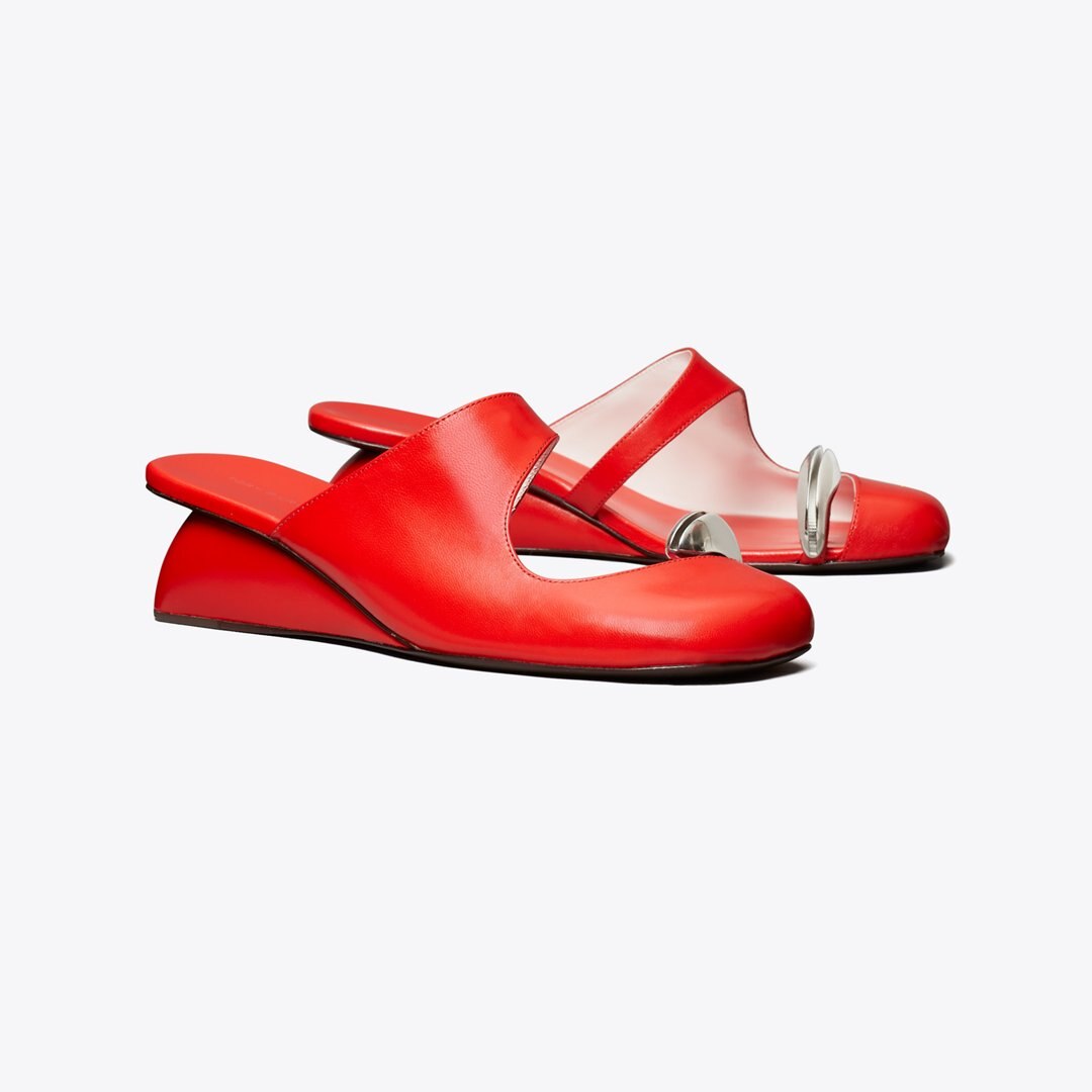 Tory Burch Pierced Mule Wedge BLAZING RED / SILVER