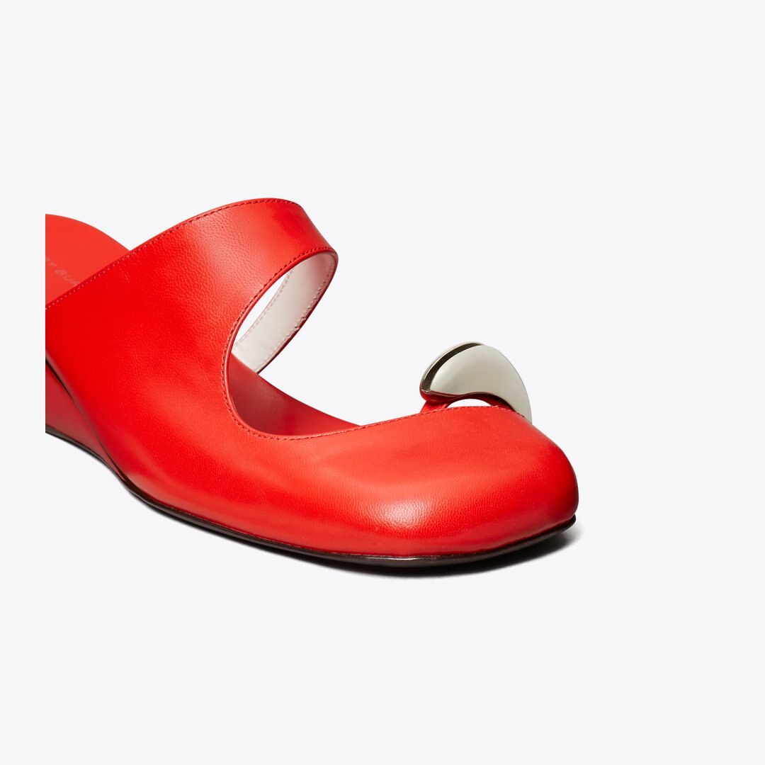 Tory Burch Pierced Mule Wedge BLAZING RED / SILVER
