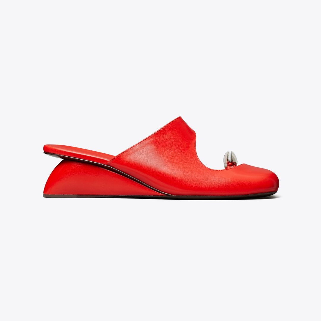 Tory Burch Pierced Mule Wedge BLAZING RED / SILVER