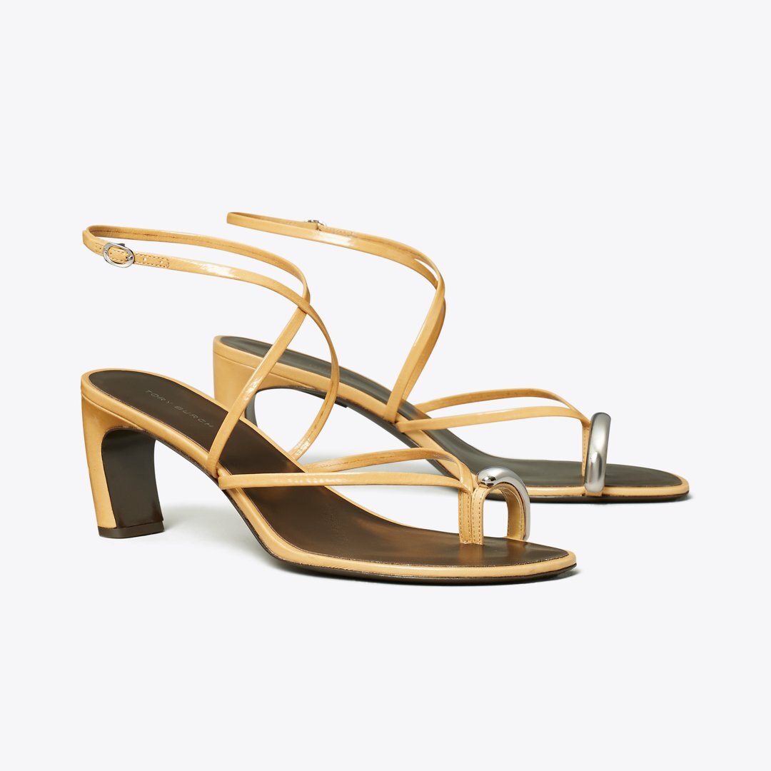 Tory Burch Pierced Multi-Strap Heeled Sandal CANTUCCI / SILVER