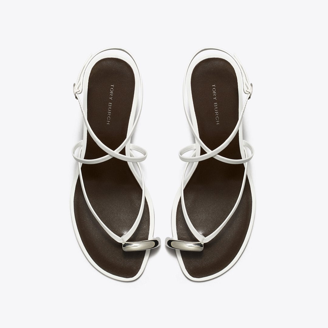 Tory Burch Pierced Multi-Strap Heeled Sandal WHITE / SILVER