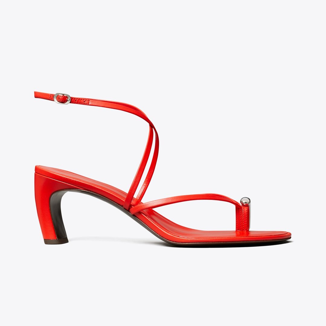 Tory Burch Pierced Multi-Strap Heeled Sandal BLAZING RED / SILVER