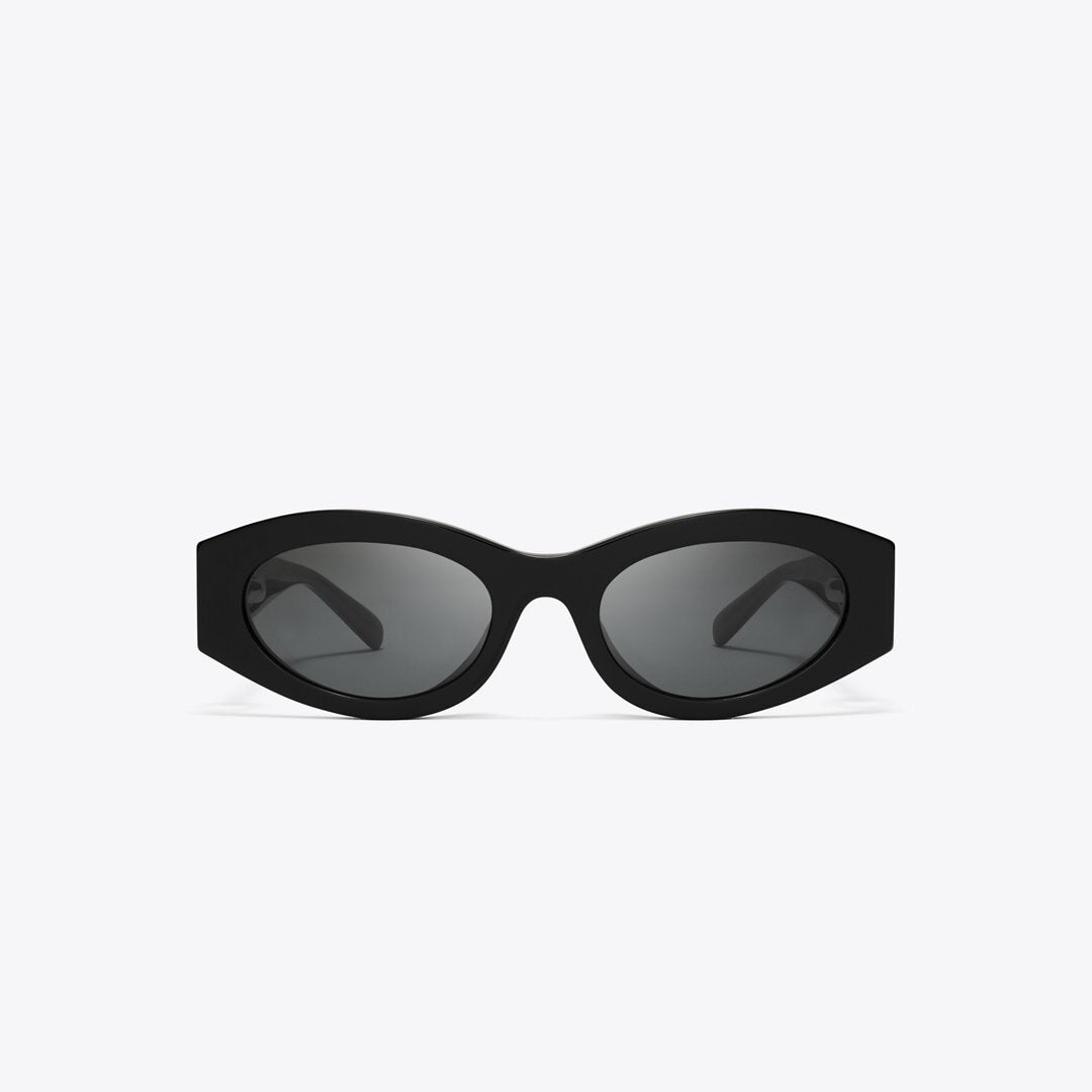 Tory Burch Pierced Oval Sunglasses BLACK/DARK GREY