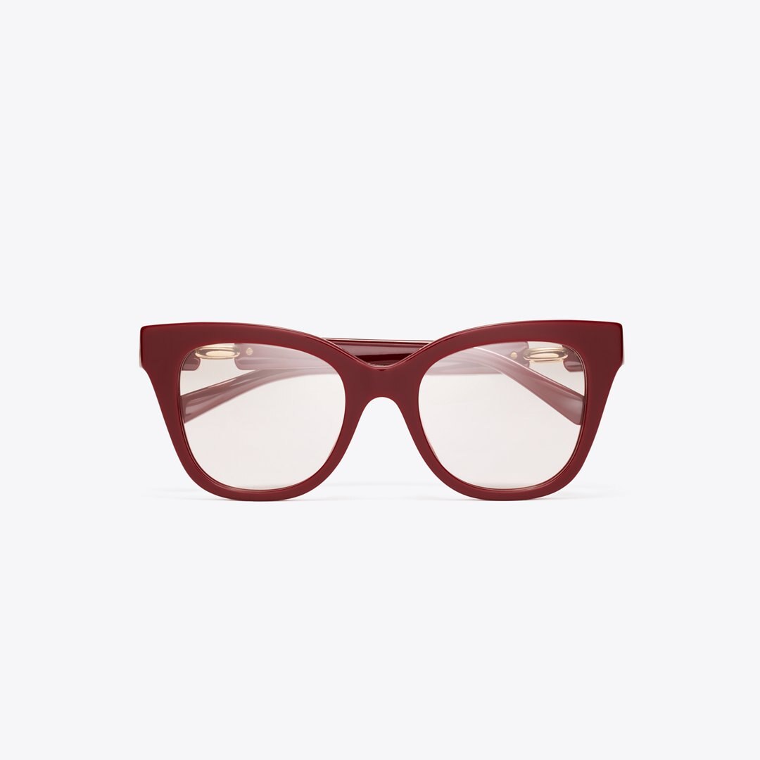 Tory Burch Pierced Oversized Cat-Eye Eyeglasses RED BERRY