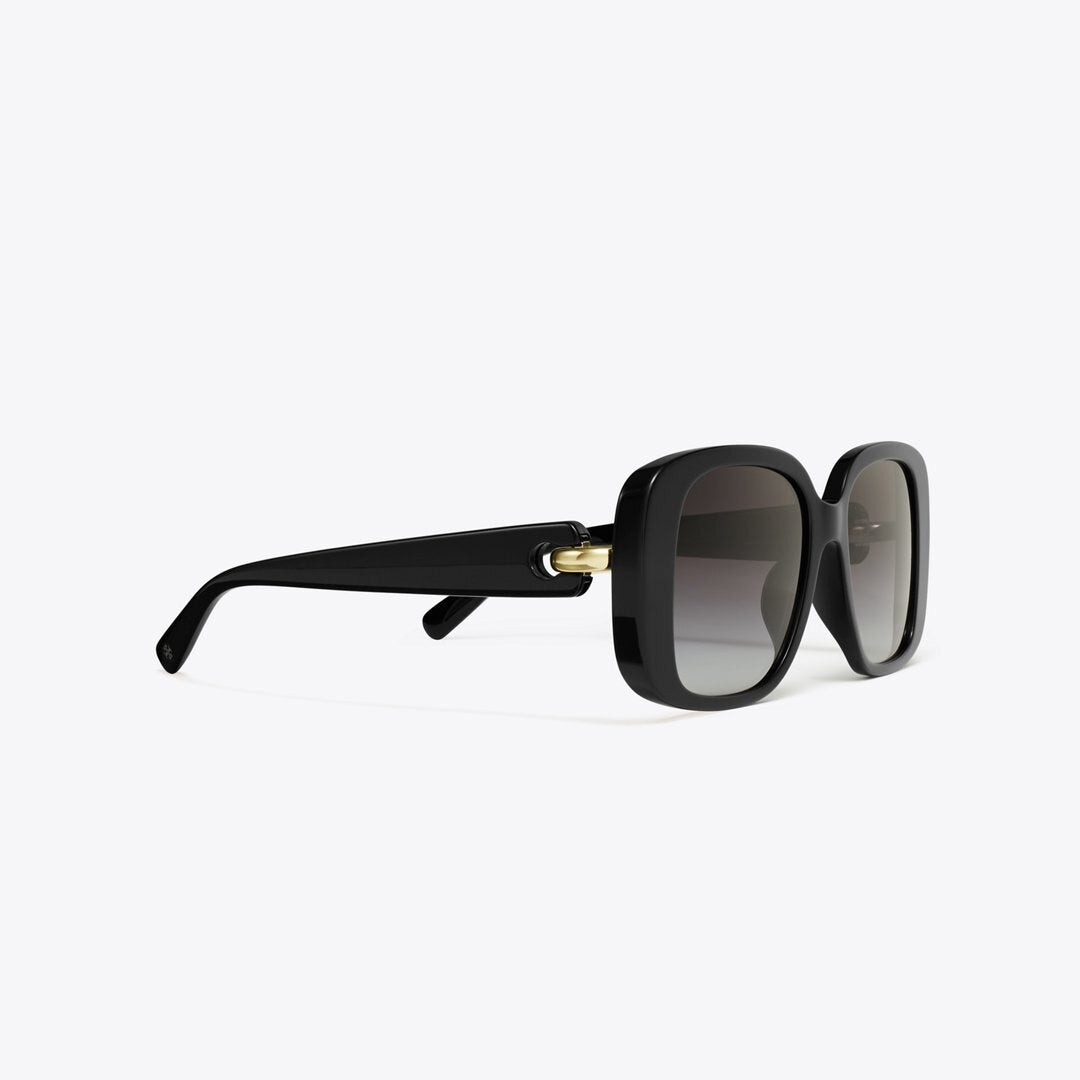 Tory Burch Pierced Oversized Square Sunglasses BLACK/LIGHT GREY GRADIENT