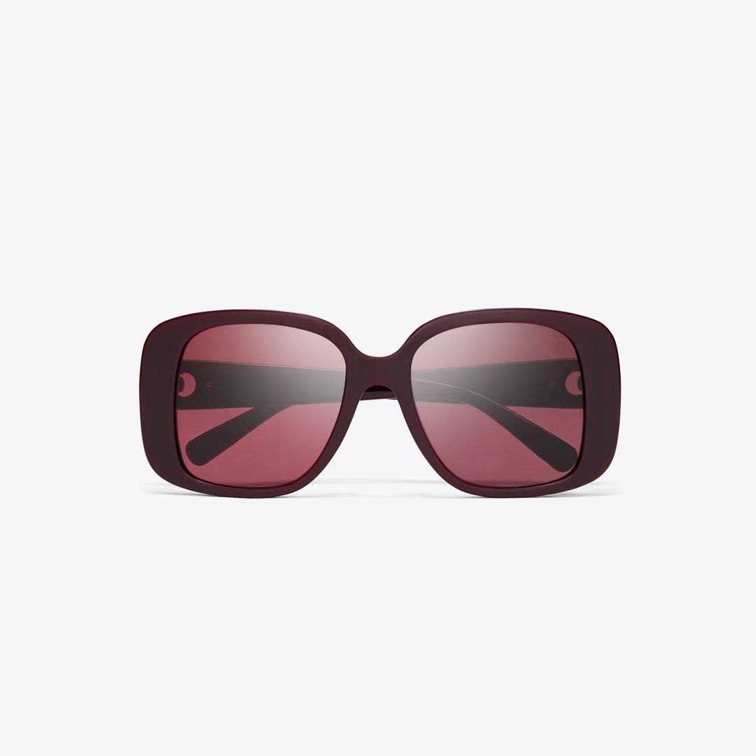 Tory Burch Pierced Oversized Square Sunglasses BURGUNDY/WINE