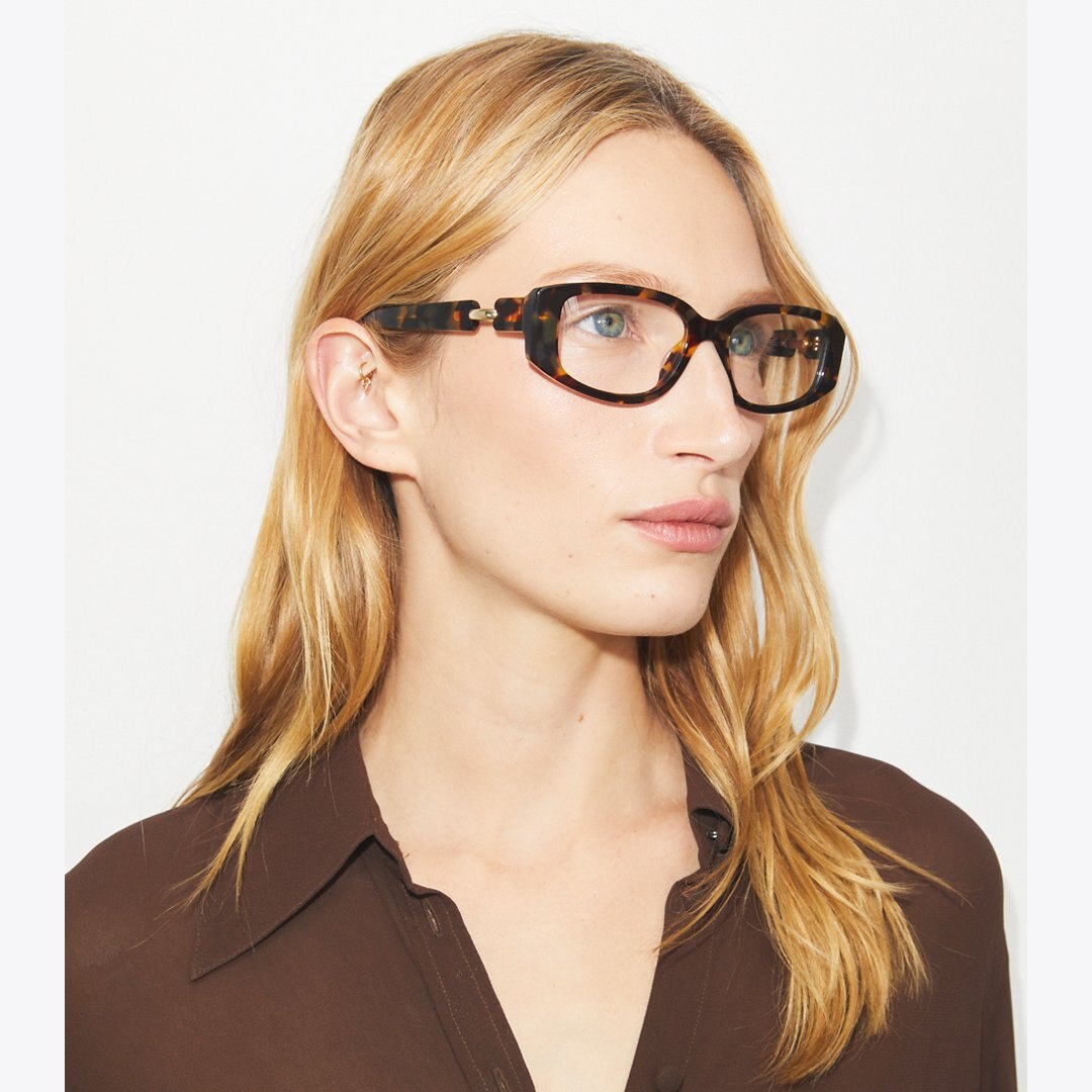 Tory Burch Pierced Rectangle Eyeglasses DARK TORTOISE