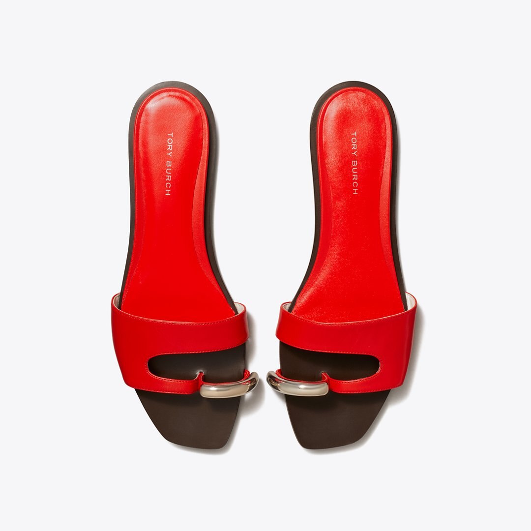 Tory Burch Pierced Slide BLAZING RED / SILVER