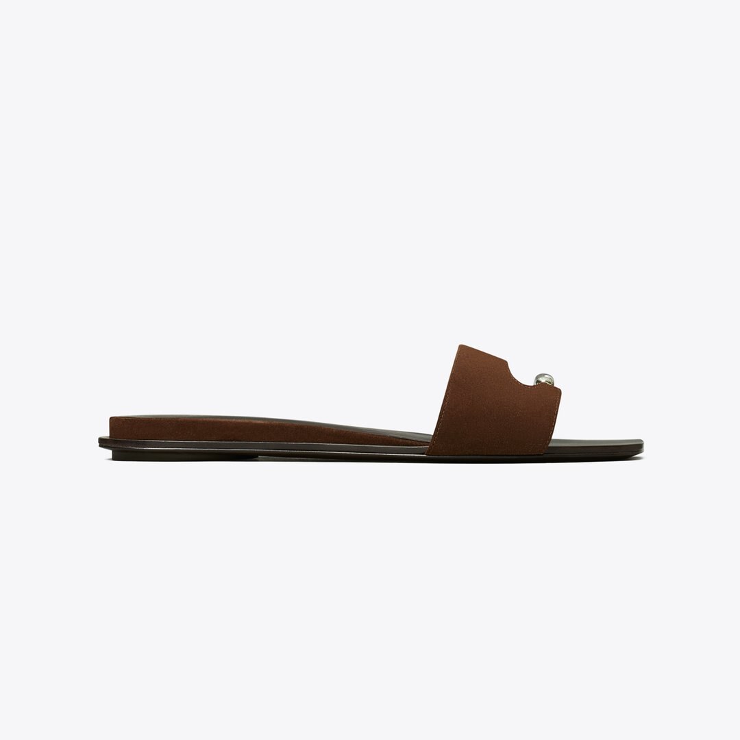 Tory Burch Pierced Slide DARK COCOA / SILVER