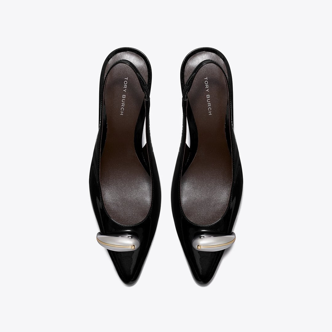 Tory Burch Pierced Slingback Heel PERFECT BLACK / SILVER