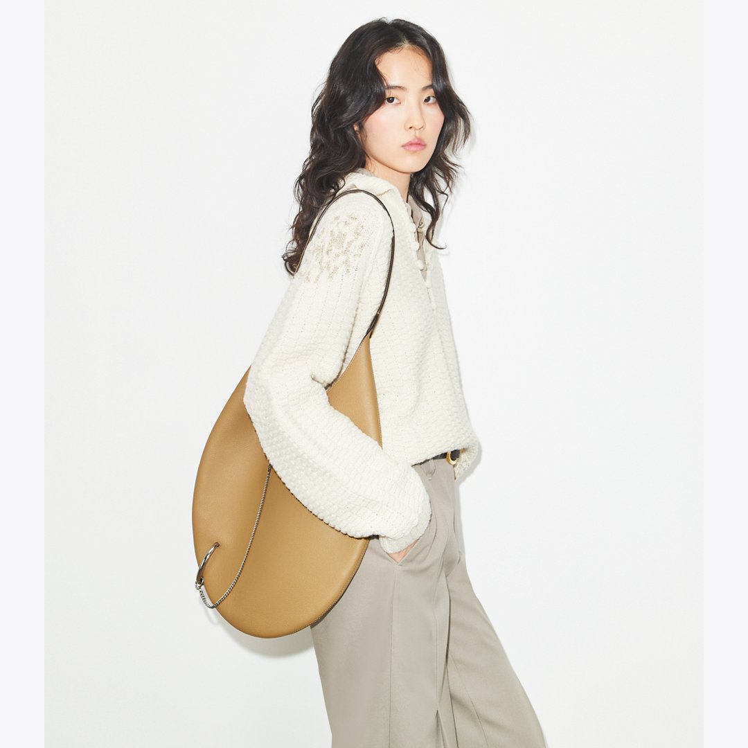 Tory Burch Pierced Soft Bag Light Sand