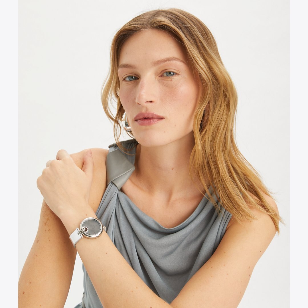 Tory Burch Pierced Watch IVORY/GOLD/VACHETTA