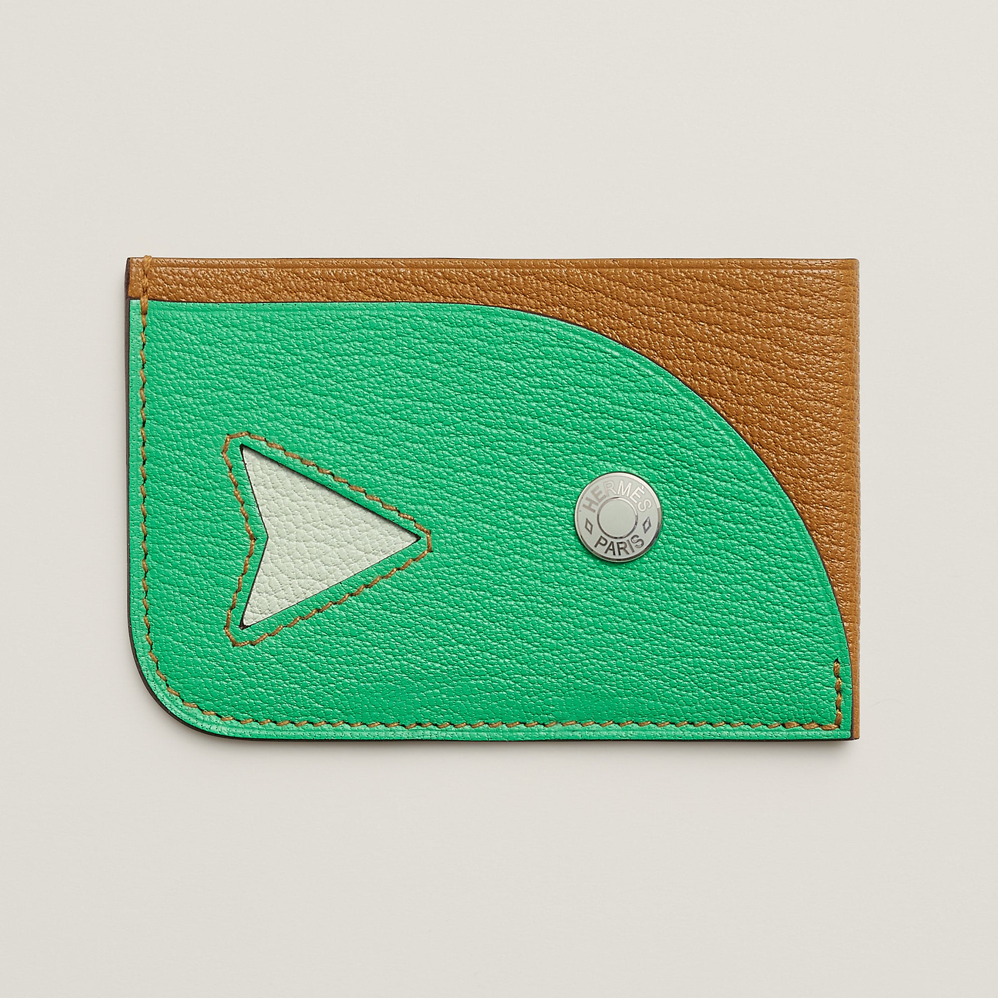 Hermes Poisson Card Holder Caramel