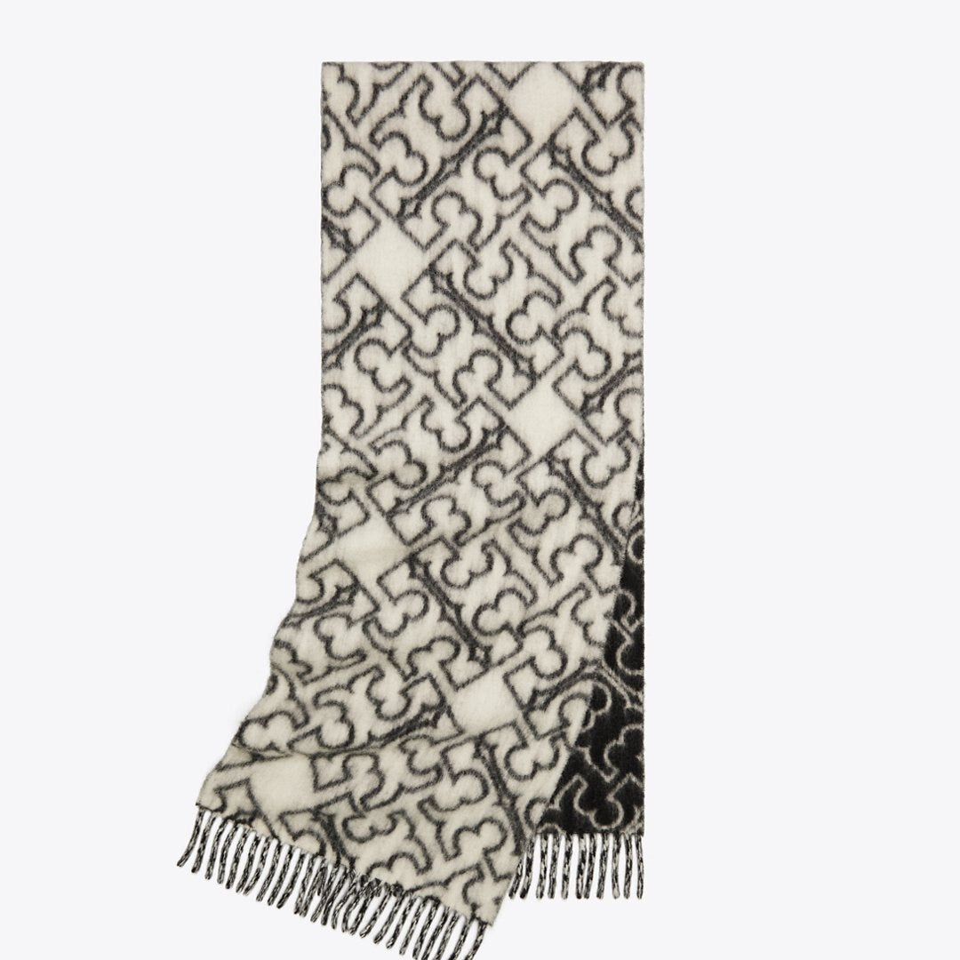 Tory Burch Puzzle Logo Scarf Black / Ivory