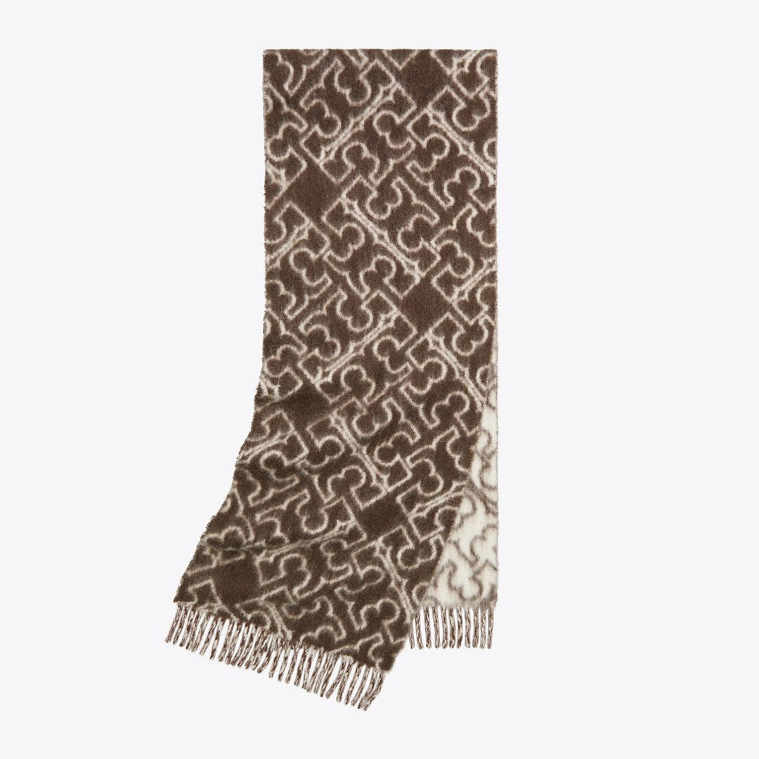 Tory Burch Puzzle Logo Scarf Brown / Ivory