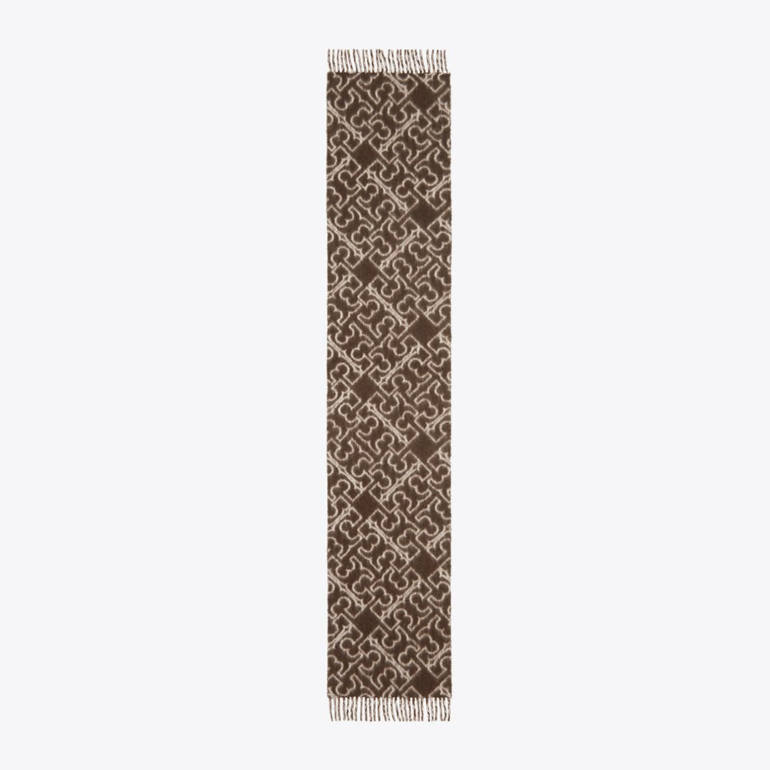 Tory Burch Puzzle Logo Scarf Brown / Ivory