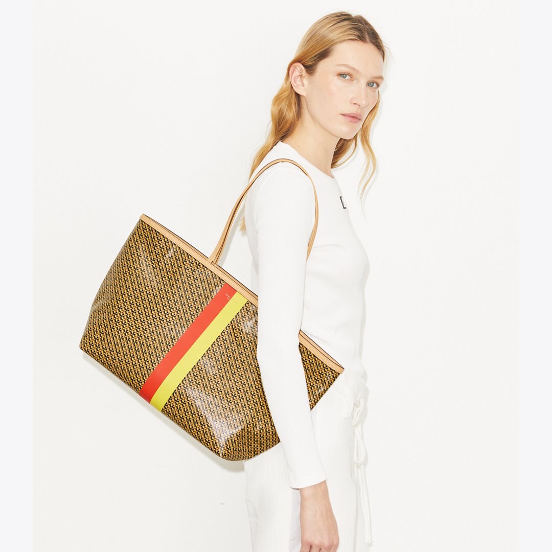 Tory Burch Racer Tote Tan Printed