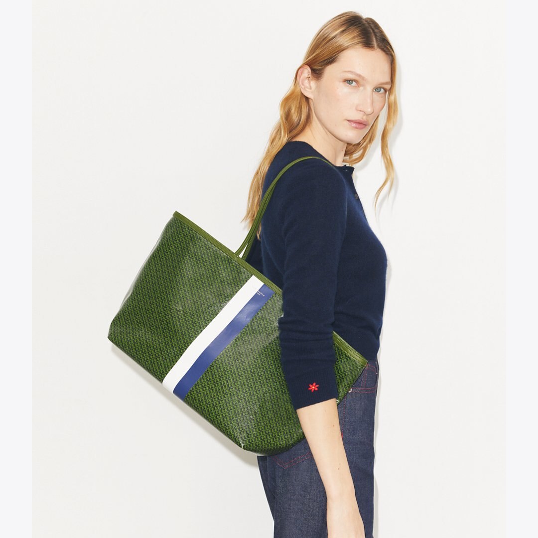 Tory Burch Racer Tote Green Printed