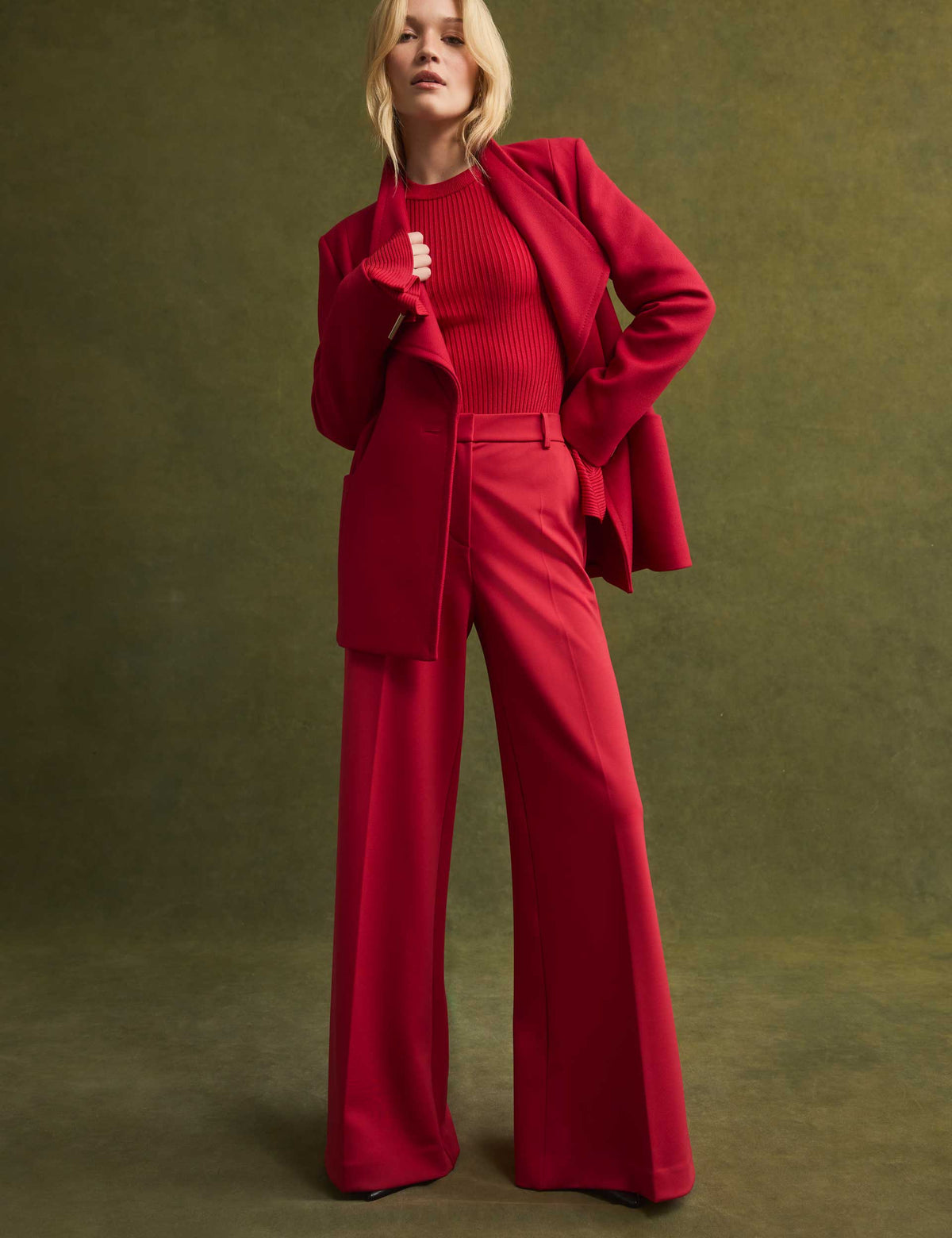Ted Baker Dark Red Flared Wide Leg Tailored Trousers Women's