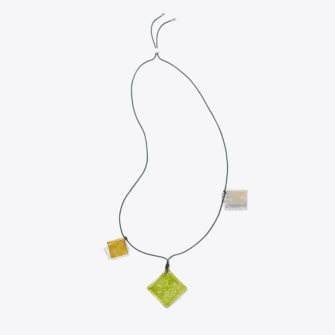Tory Burch Resin Logo Long Necklace Light Silver / Dark Green / Multi