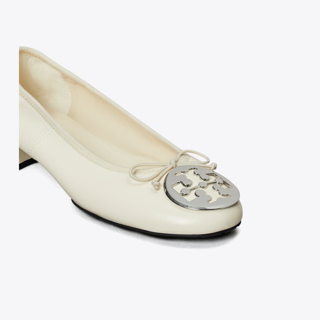 Tory Burch Reva Heeled Ballet LIGHT CREAM / SILVER