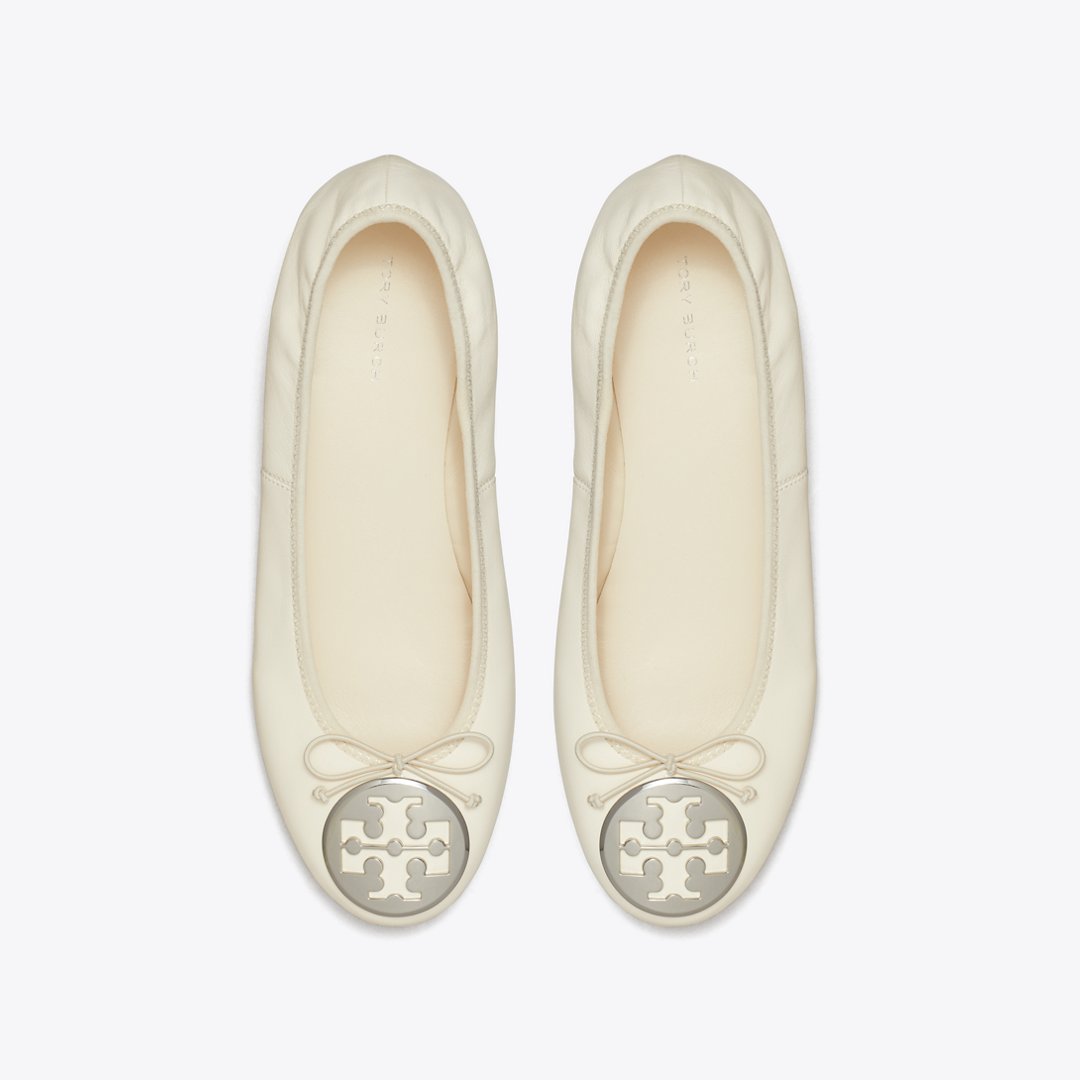 Tory Burch Reva Heeled Ballet LIGHT CREAM / SILVER