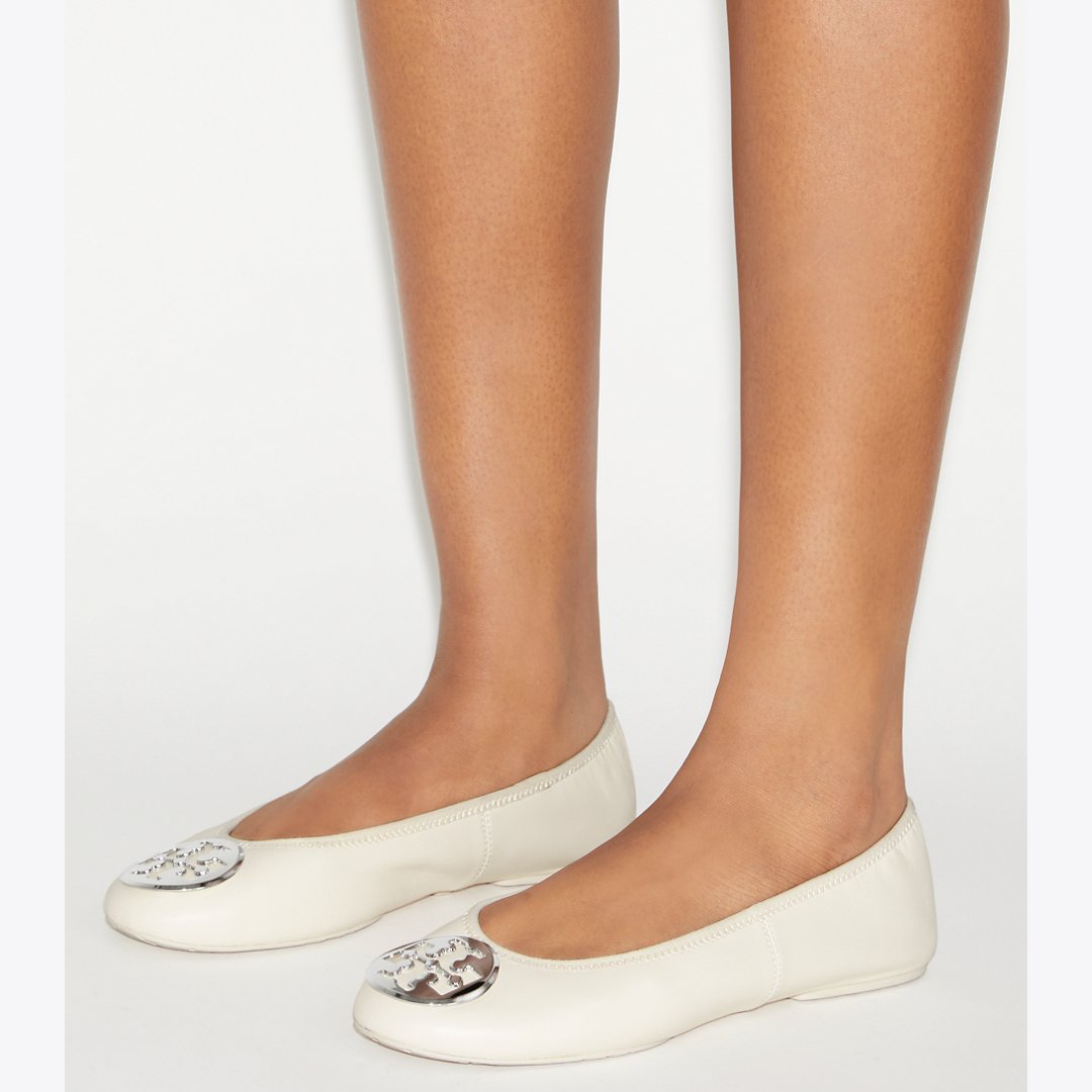 Tory Burch Reva Travel Ballet LIGHT CREAM / SILVER
