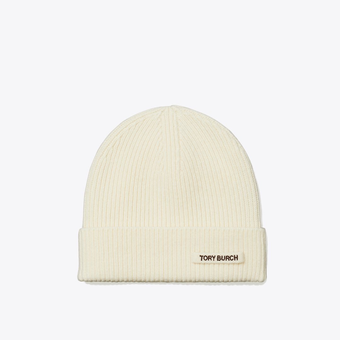 Tory Burch Ribbed Knit Beanie Ivory