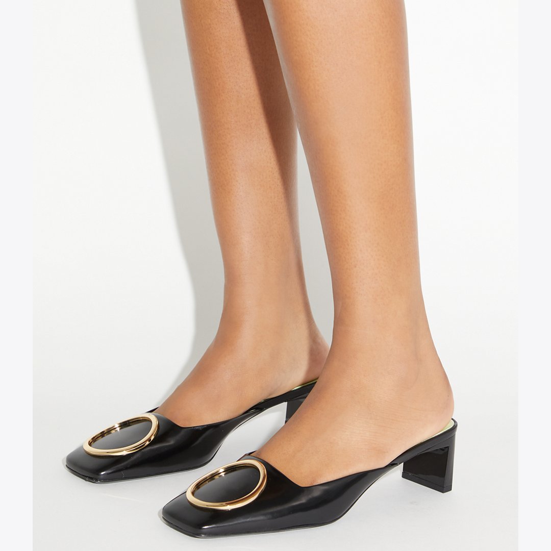 Tory Burch Ring Heeled Mule PERFECT BLACK / GOLD