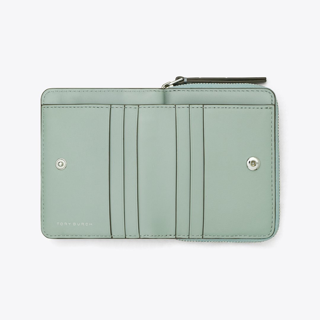 Tory Burch Robinson Croc-Embossed Bi-Fold Wallet Blue Celadon