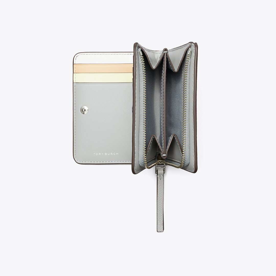 Tory Burch Robinson Pebbled Bi-Fold Wallet Light Granite
