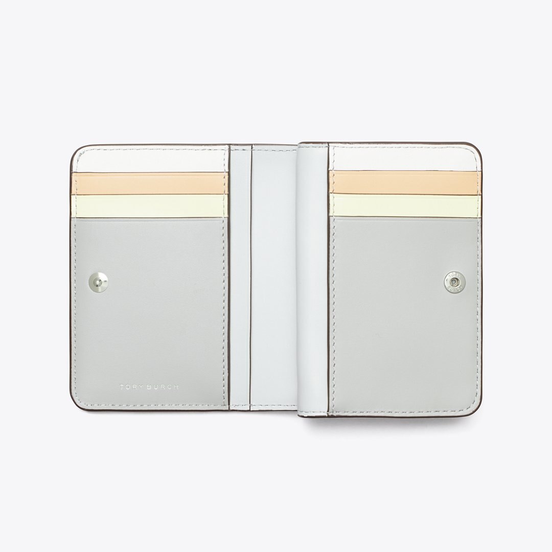 Tory Burch Robinson Pebbled Bi-Fold Wallet Light Granite