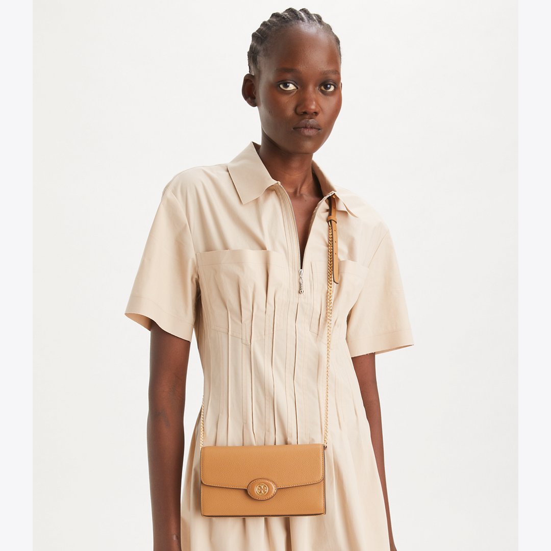 Tory Burch Robinson Pebbled Crossbody Tiramisu