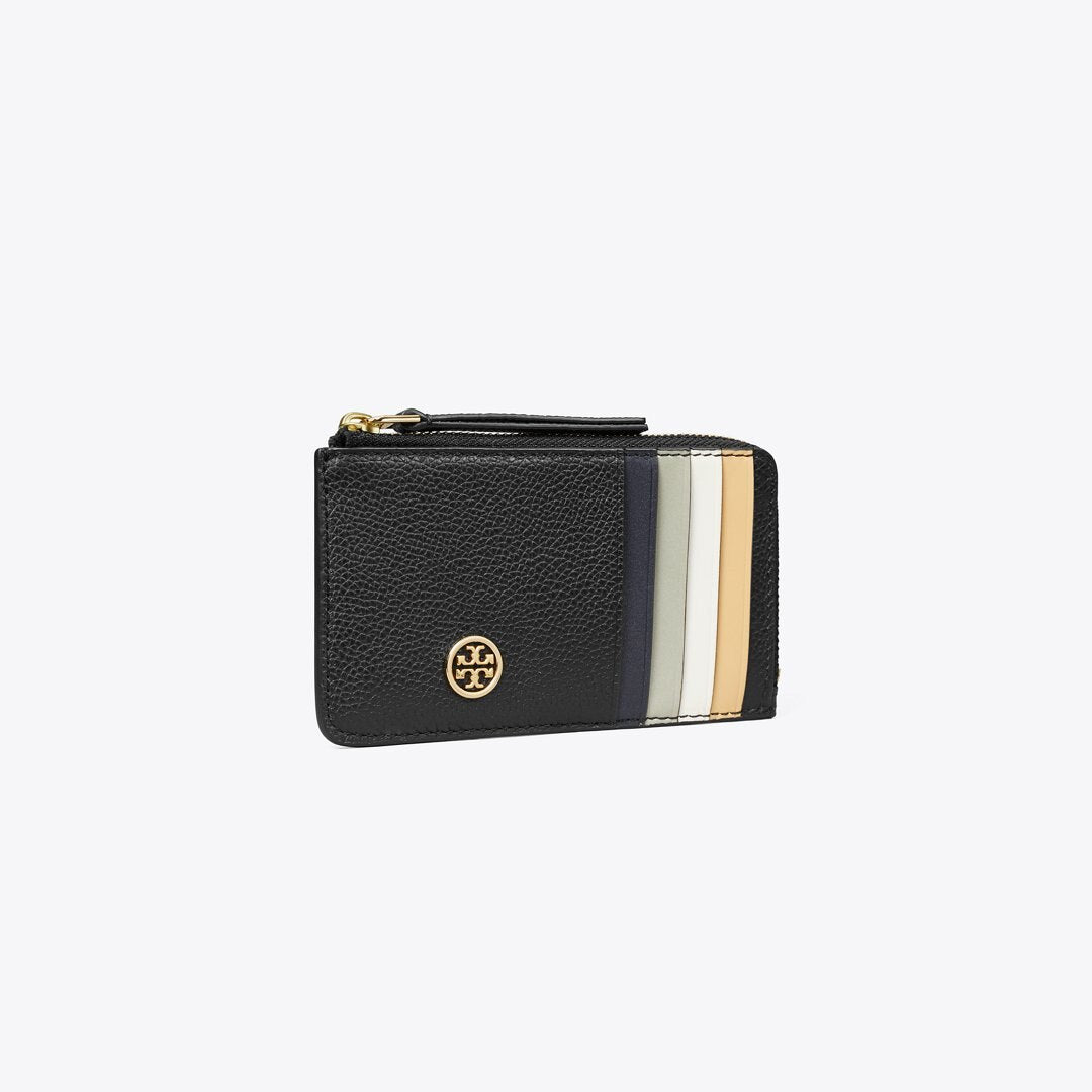 Tory Burch Robinson Pebbled Top-Zip Card Case Black