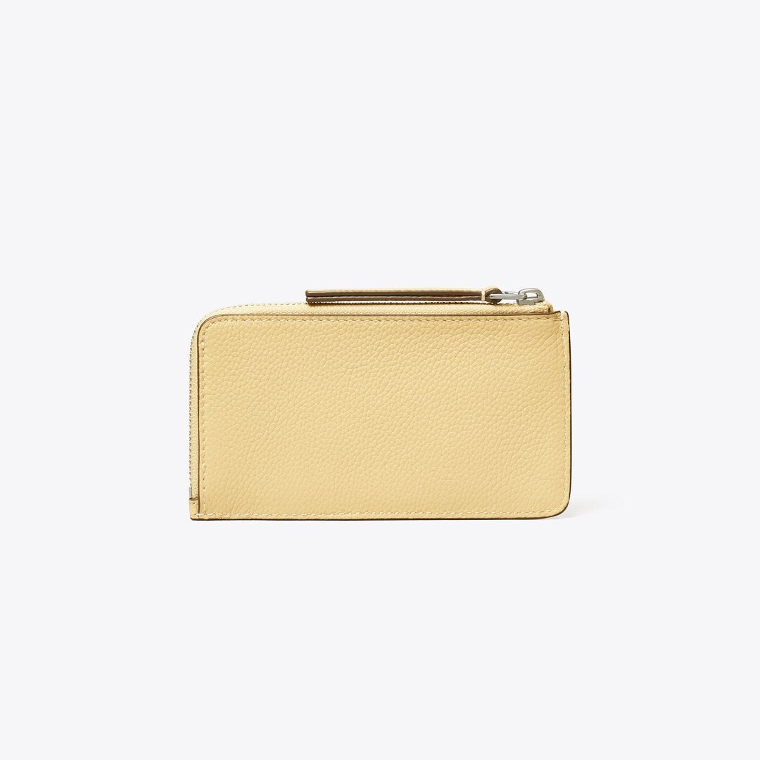 Tory Burch Robinson Pebbled Top-Zip Card Case Praline