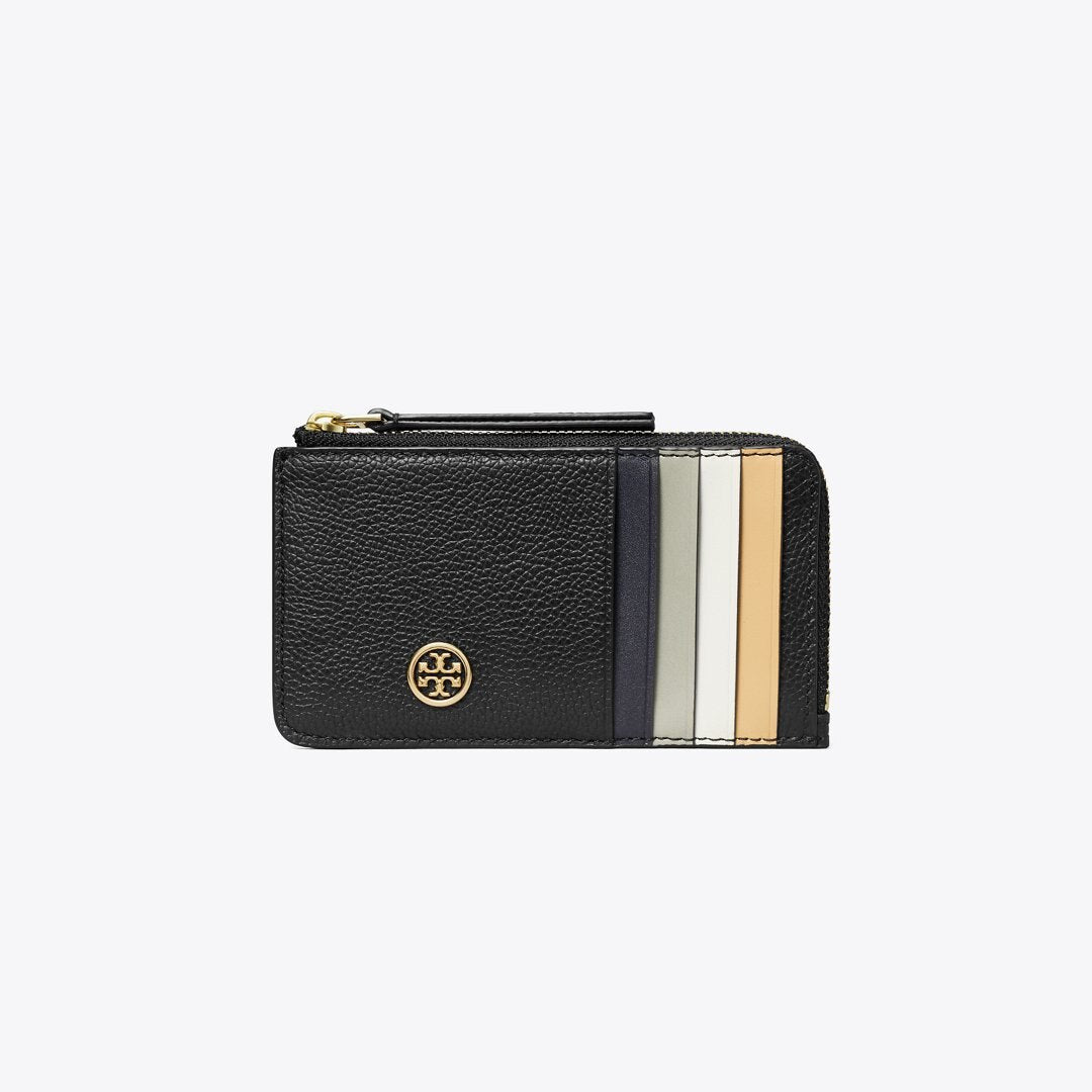 Tory Burch Robinson Pebbled Top-Zip Card Case Black