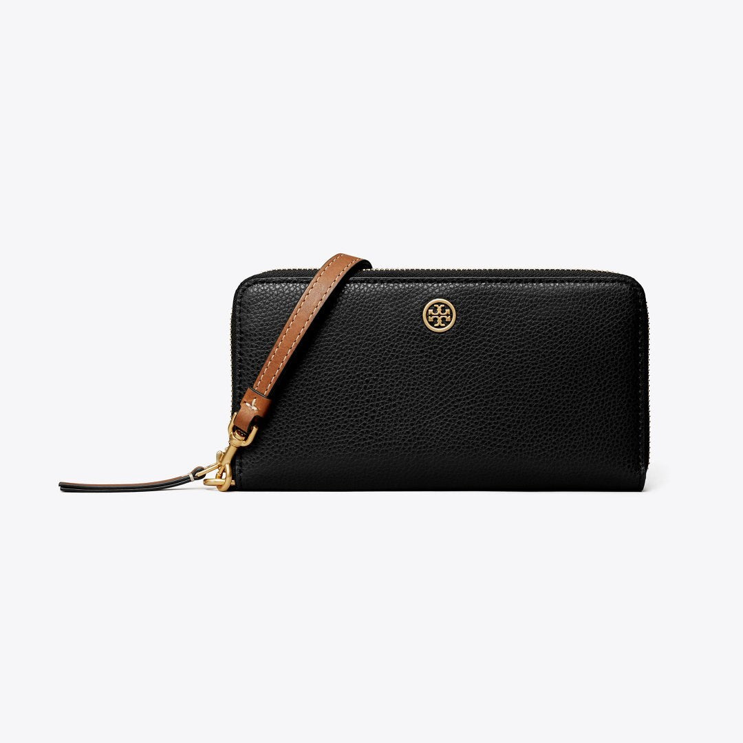 Tory Burch Robinson Pebbled Zip Continental Wallet Black