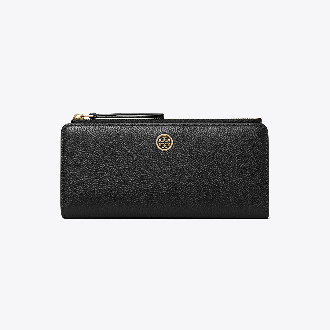 Tory Burch Robinson Pebbled Zip Slim Wallet Black