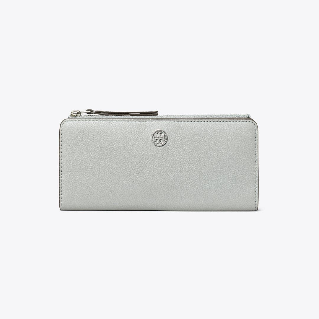 Tory Burch Robinson Pebbled Zip Slim Wallet Light Granite