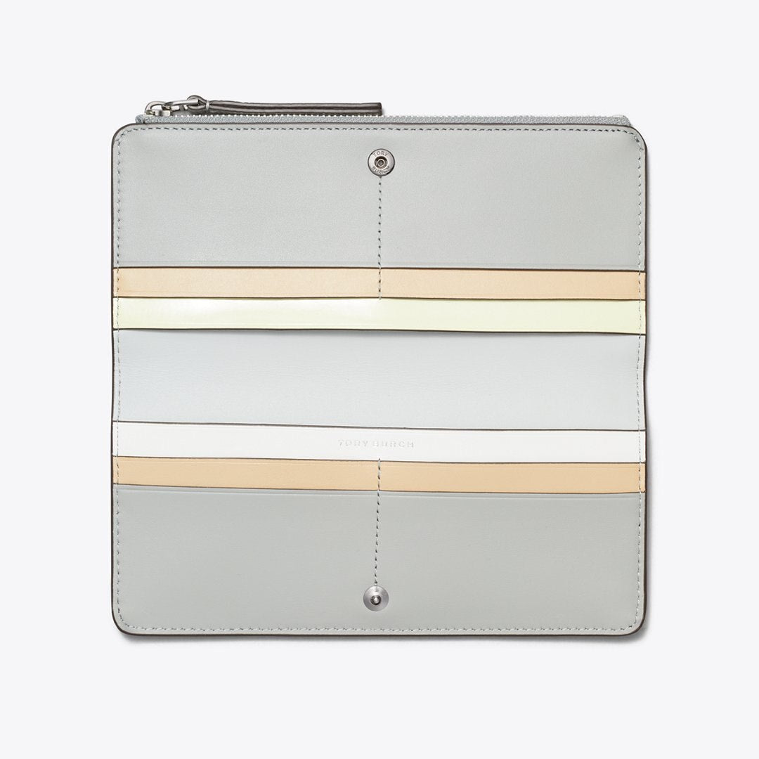 Tory Burch Robinson Pebbled Zip Slim Wallet Light Granite