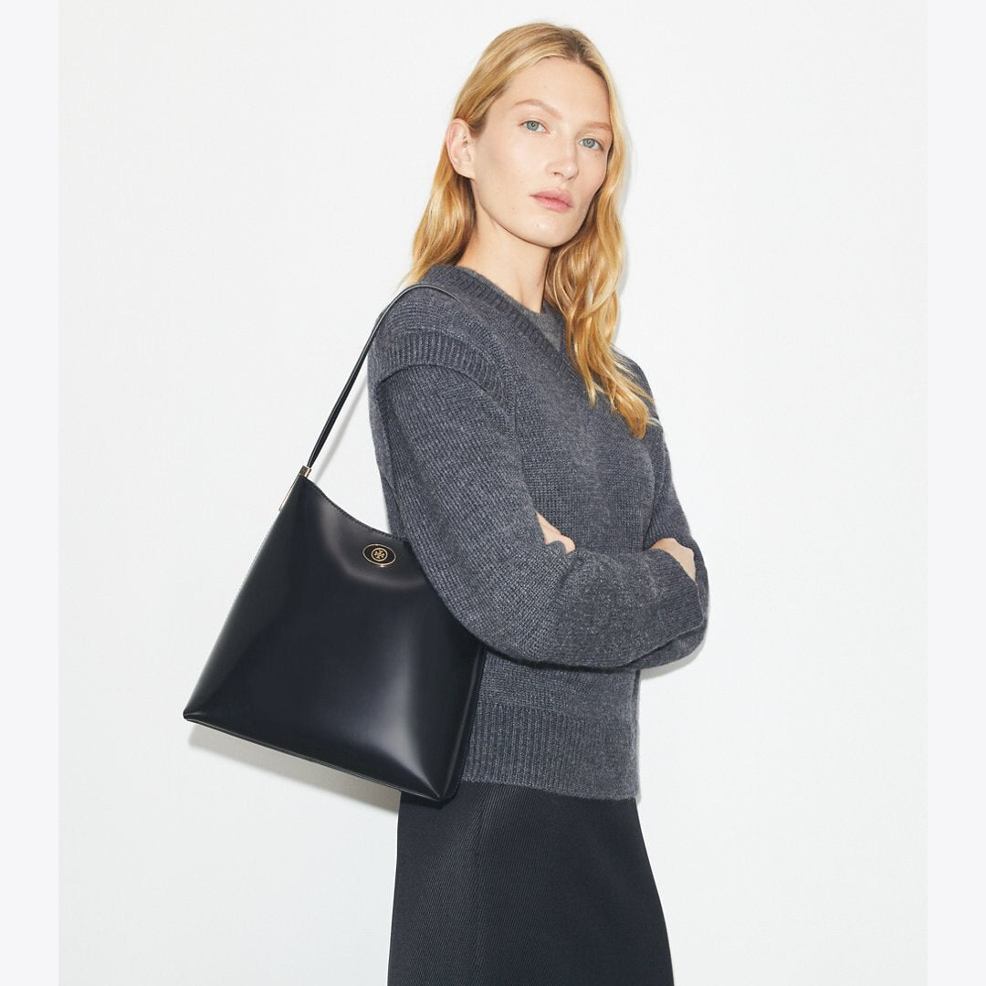 Tory Burch Robinson Spazzolato Hobo Bag Black/Black