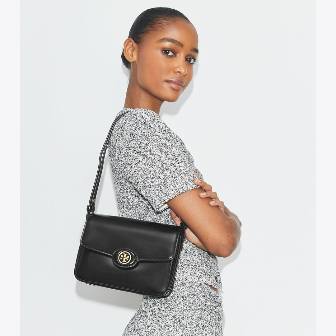 Tory Burch Robinson Spazzolato Shoulder Bag DARK SIENNA